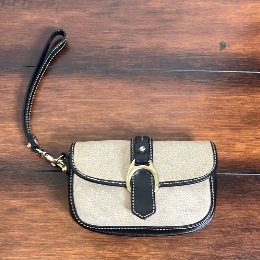 Dooney & Bourke Fabric and Leather Wristlet Clutch Coin Purse Buckle